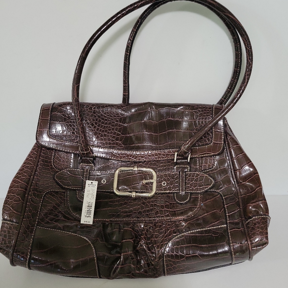 Women's Brown Apartment Nine Leather Shoulder Purse 13X 7.5” NEW